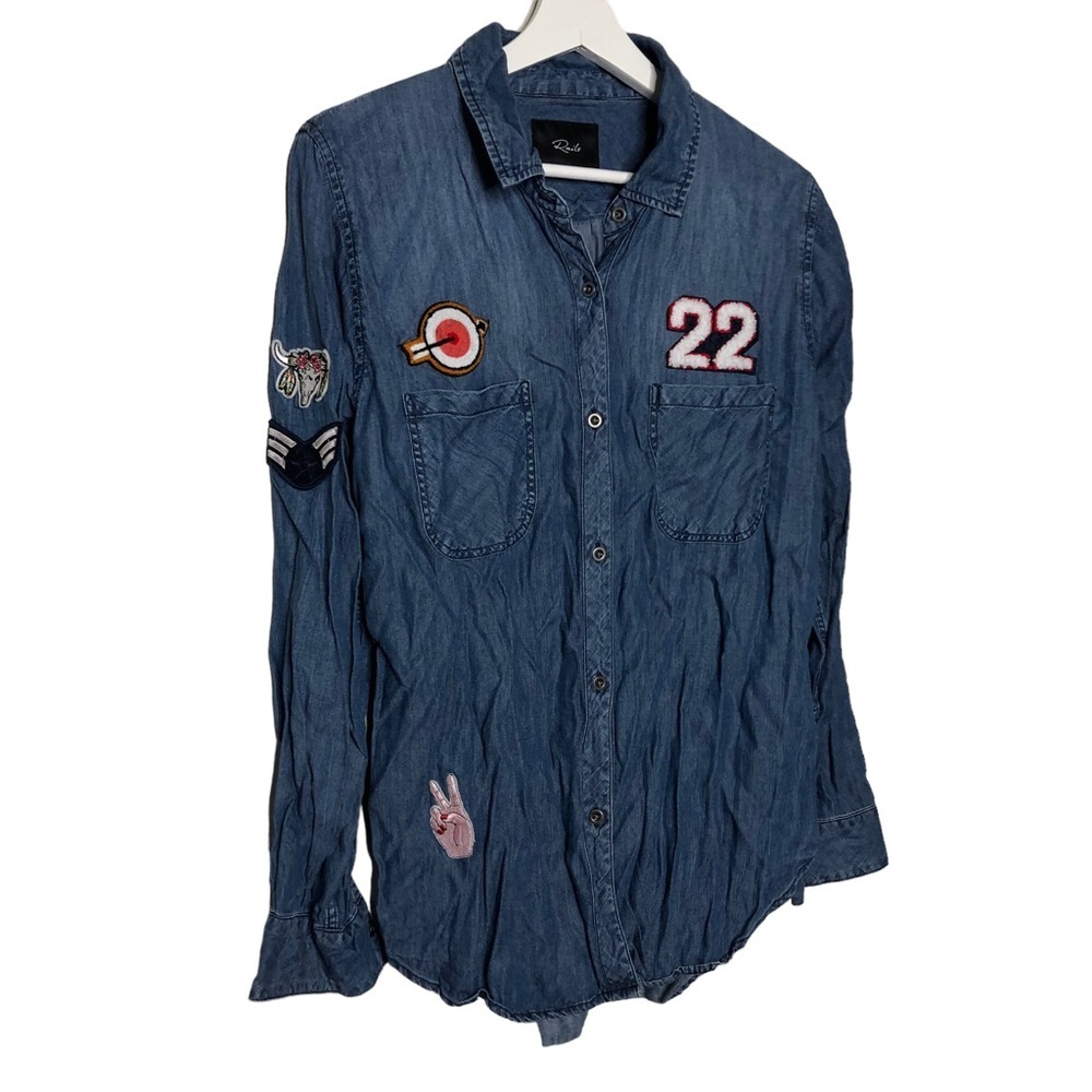 Rails Chambray Patchwork Button Down Shirt - image 4